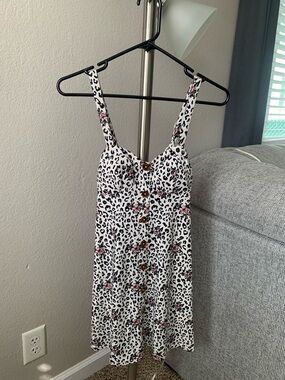 No Boundaries White Leopard Print Mini Dress with Pink Floral Accents